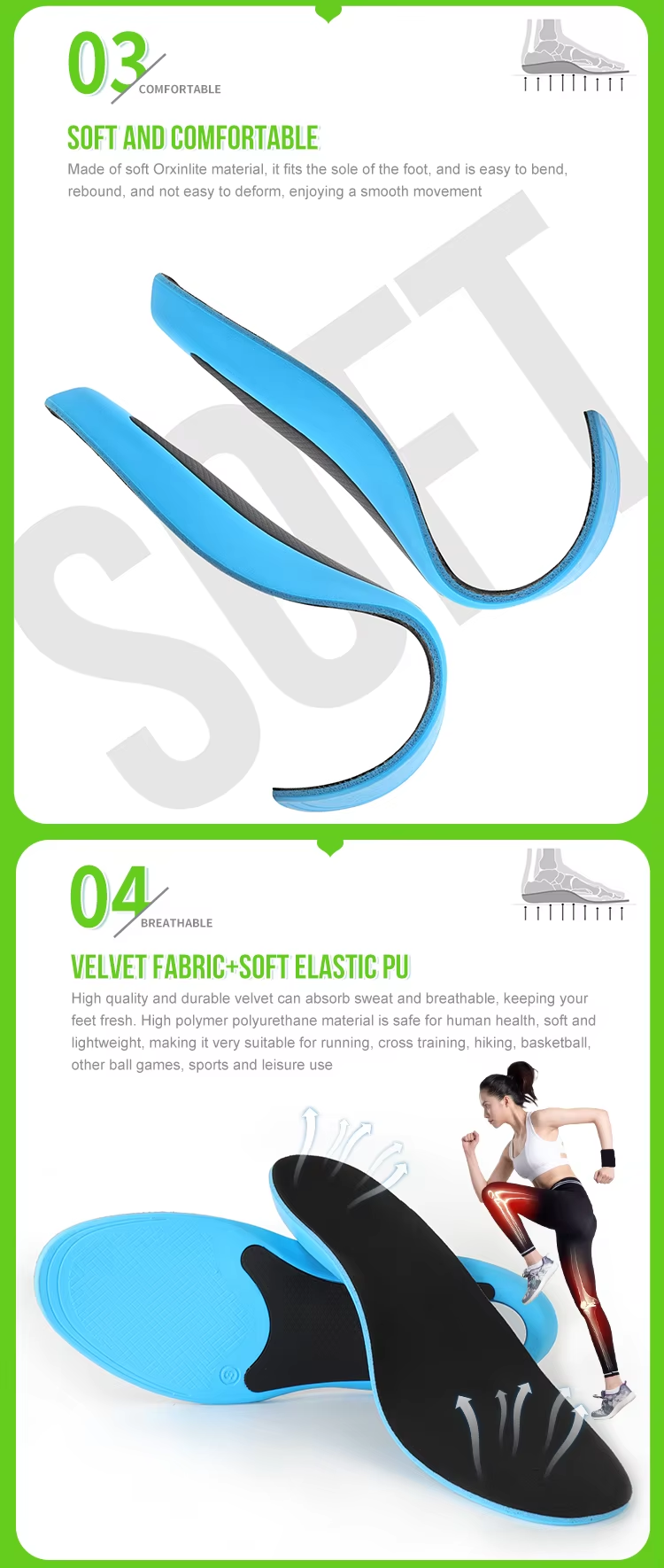 Gel-cushioned best flat foot insoles - shock absorption for sports and walking